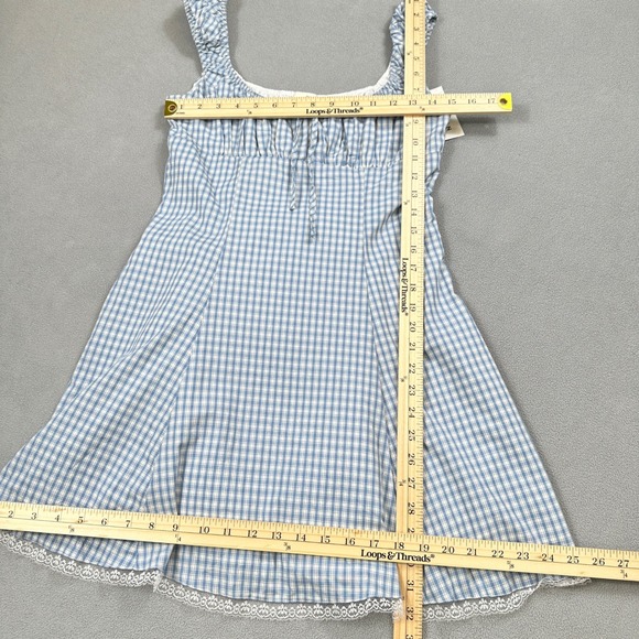Your Favorite by Pacsun Mini Dress Womens S Blue Gingham Lace Trim Bodice NWT - Picture 3 of 8